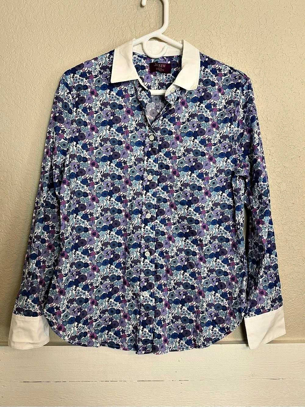J.Crew x Liberty London Floral Print Button Up Shirt with Contrast Collar Size 8